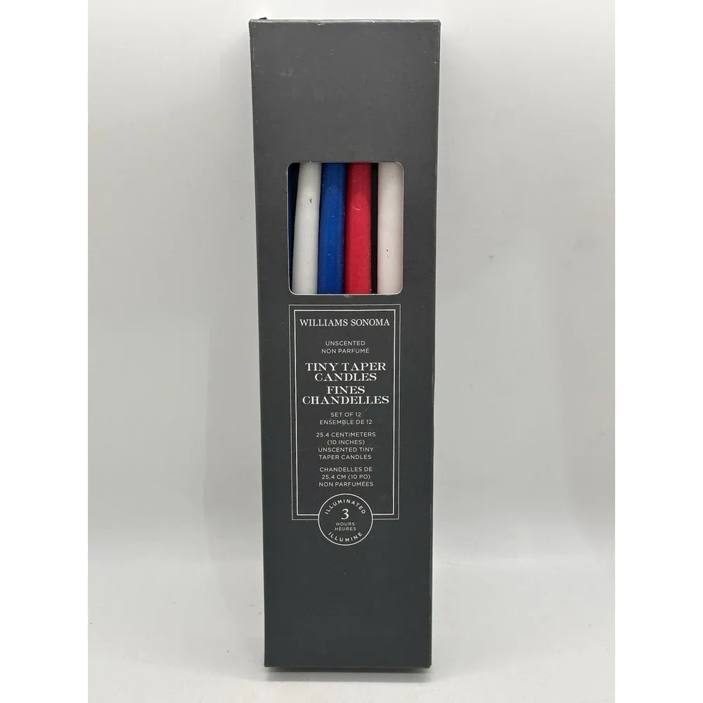 Williams Sonoma Americana Tiny Taper Candles Set of 12‎ Red White Blue NIB